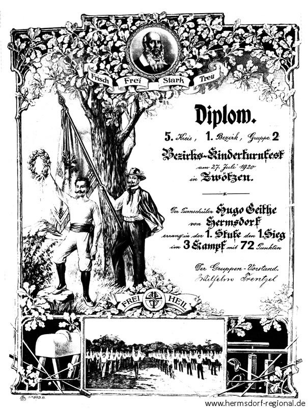 Urkunde vom 27.07.1920 für Hugo Geithe